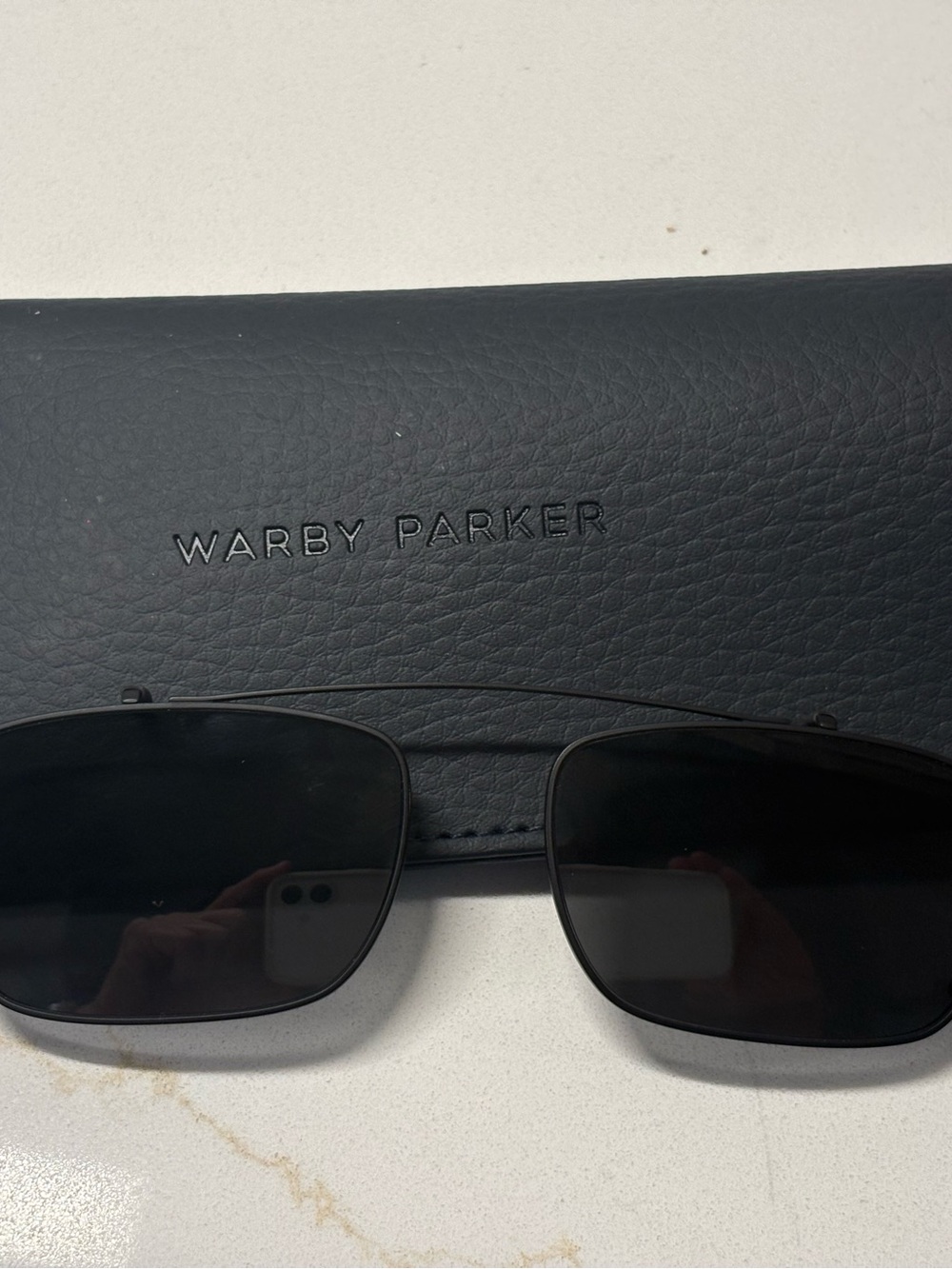 Warby Parker Wilkie Med Brushed Ink Grey Lens Polarized Clip-On w/ Case Like New